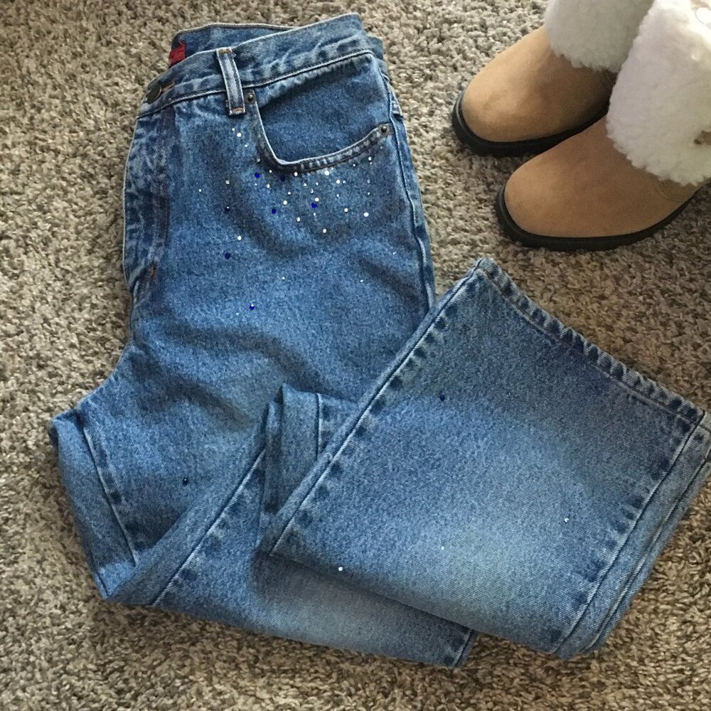 Blue Women's Jeans with Rhinestones B-1